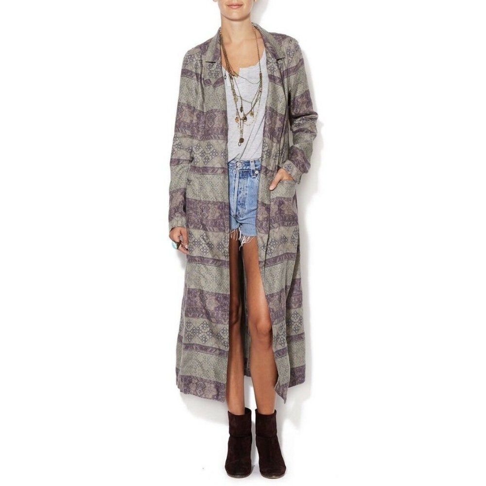 Free People Printed Linen Maxi Duster SZ XS